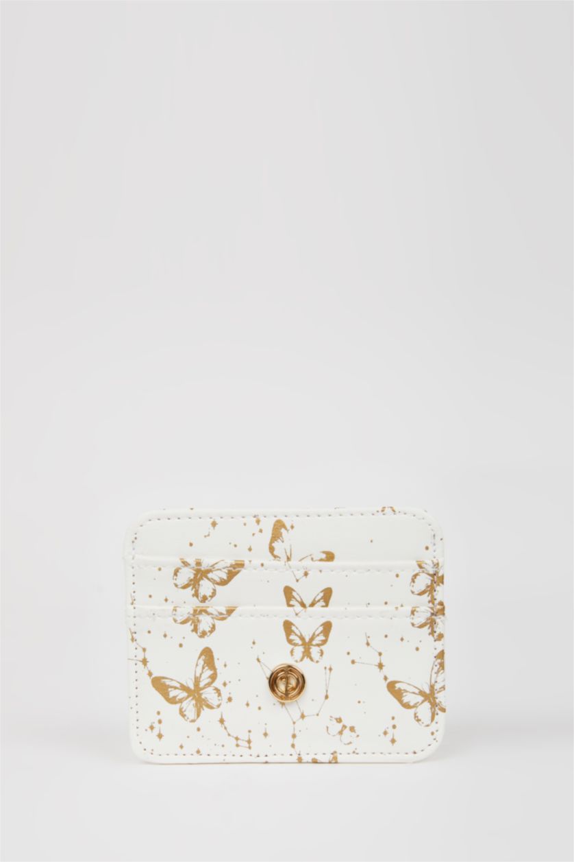 نساء أبيض (000) محفظة بطاقات نسائية جلد صناعي بطبعة فراشة