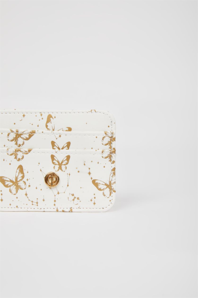 نساء أبيض (000) محفظة بطاقات نسائية جلد صناعي بطبعة فراشة