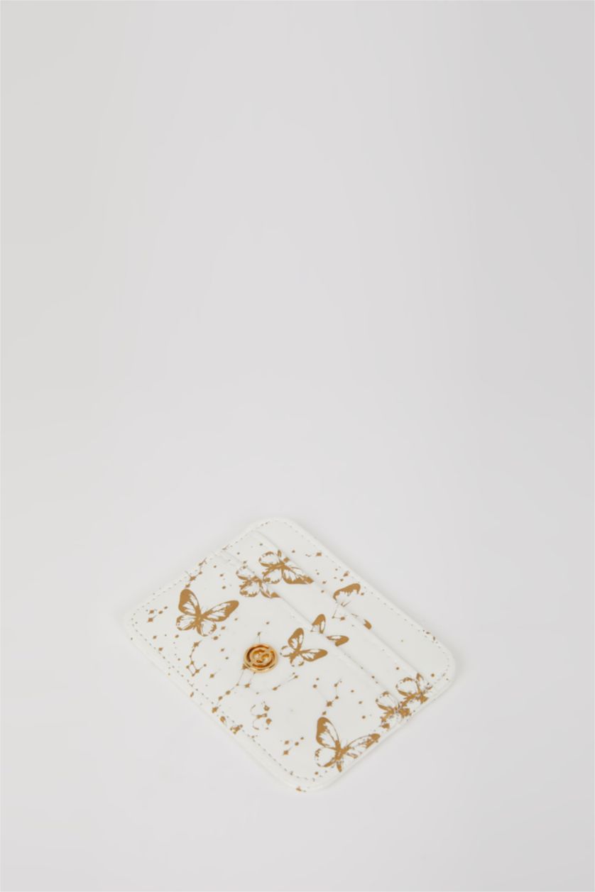 نساء أبيض (000) محفظة بطاقات نسائية جلد صناعي بطبعة فراشة