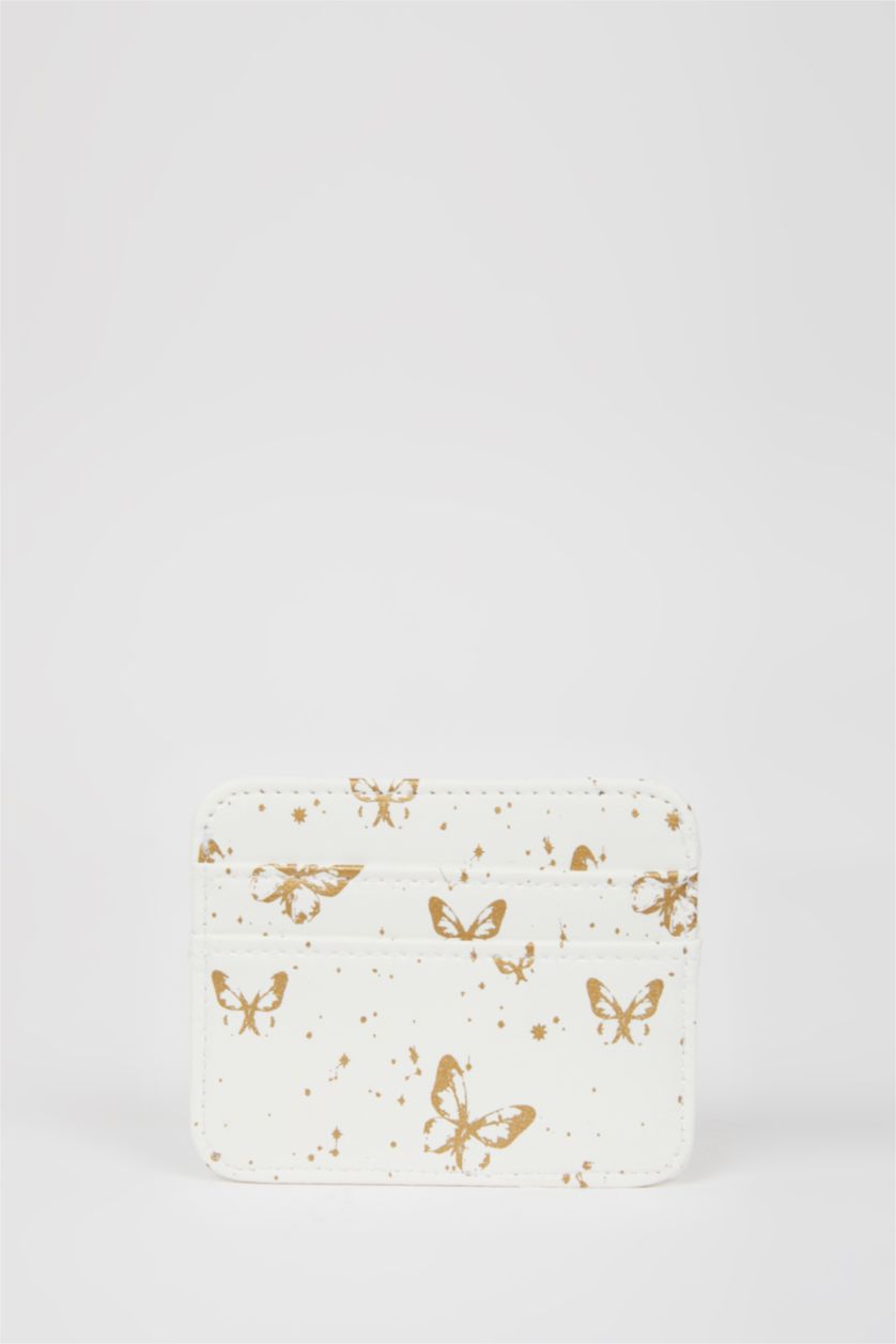 نساء أبيض (000) محفظة بطاقات نسائية جلد صناعي بطبعة فراشة