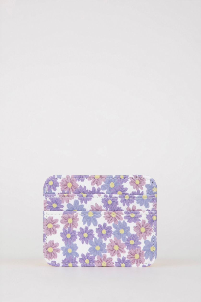 Kadın Lila Kadın Çiçek Baskılı Suni Deri Kartlık
