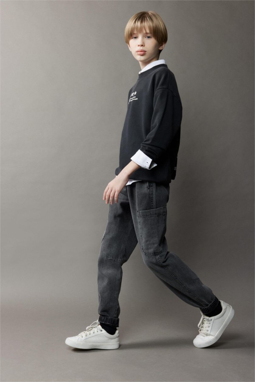 أولادي أسود بنطلون اولادي جوجر فيت جينز بجيب كارجو