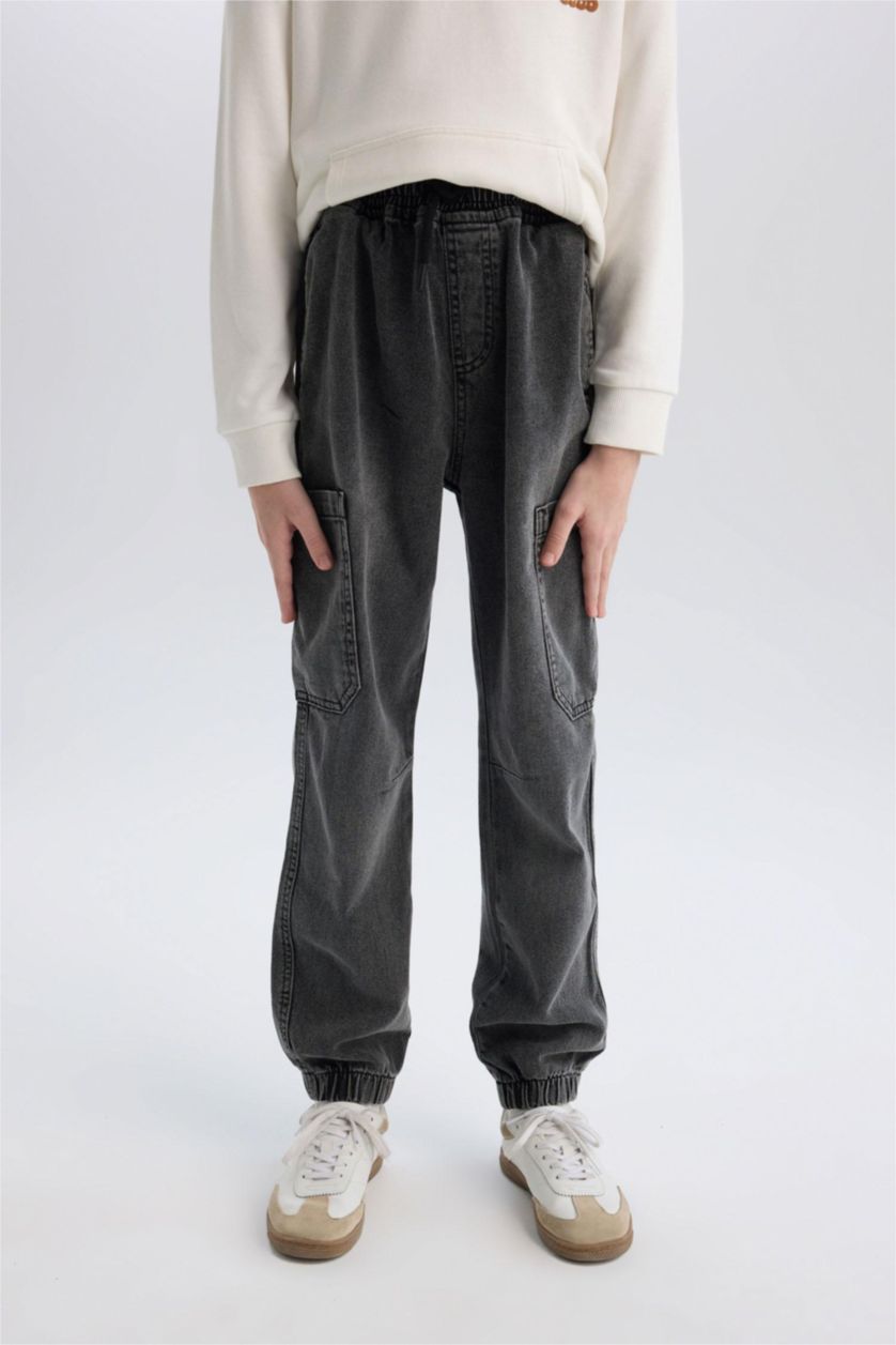 أولادي أسود بنطلون اولادي جوجر فيت جينز بجيب كارجو