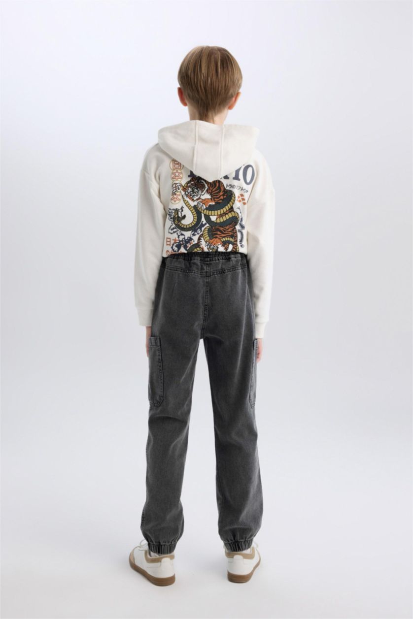 أولادي أسود بنطلون اولادي جوجر فيت جينز بجيب كارجو