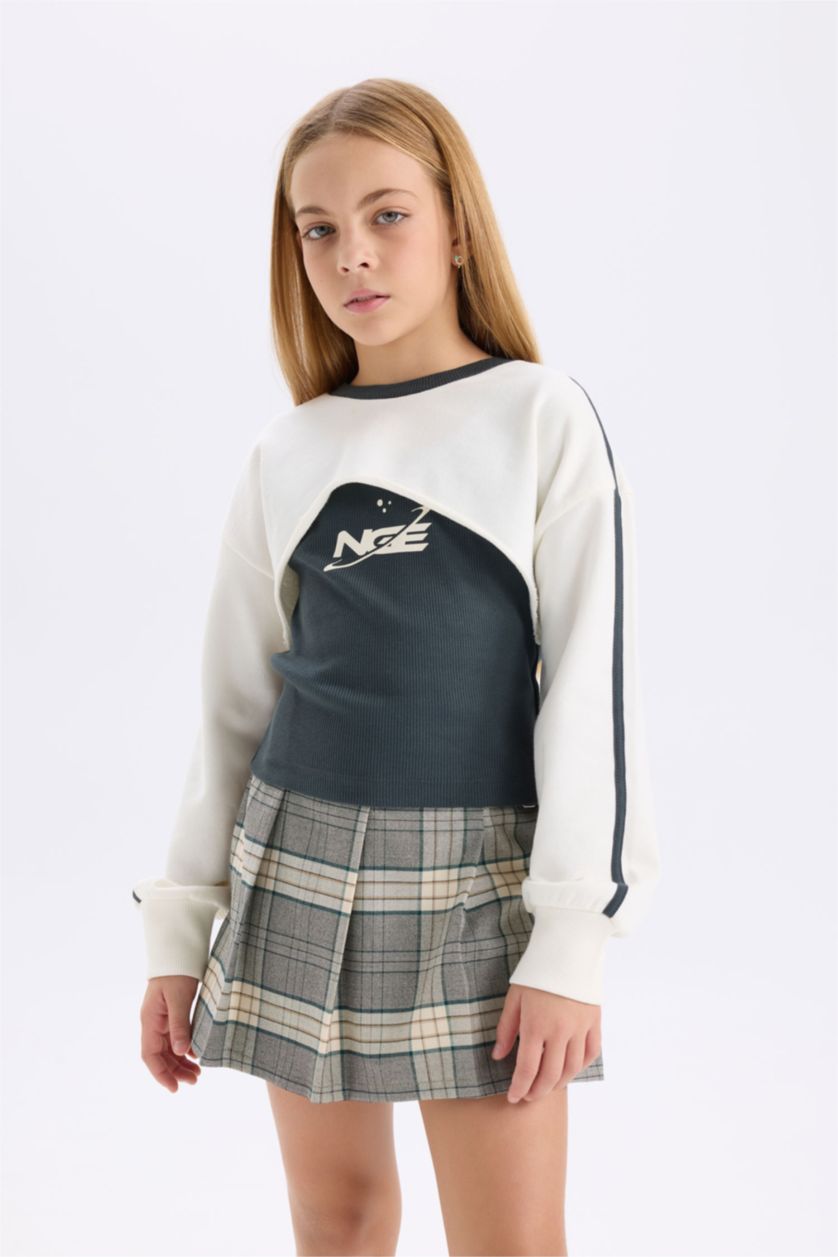 FILLES Écru Sweatshirt imprimé à Col rond