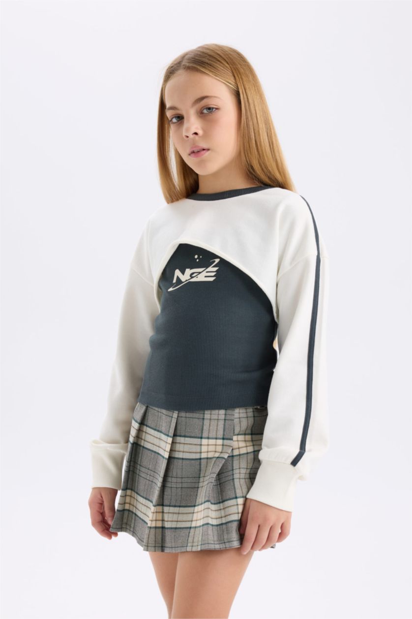 FILLES Écru Sweatshirt imprimé à Col rond