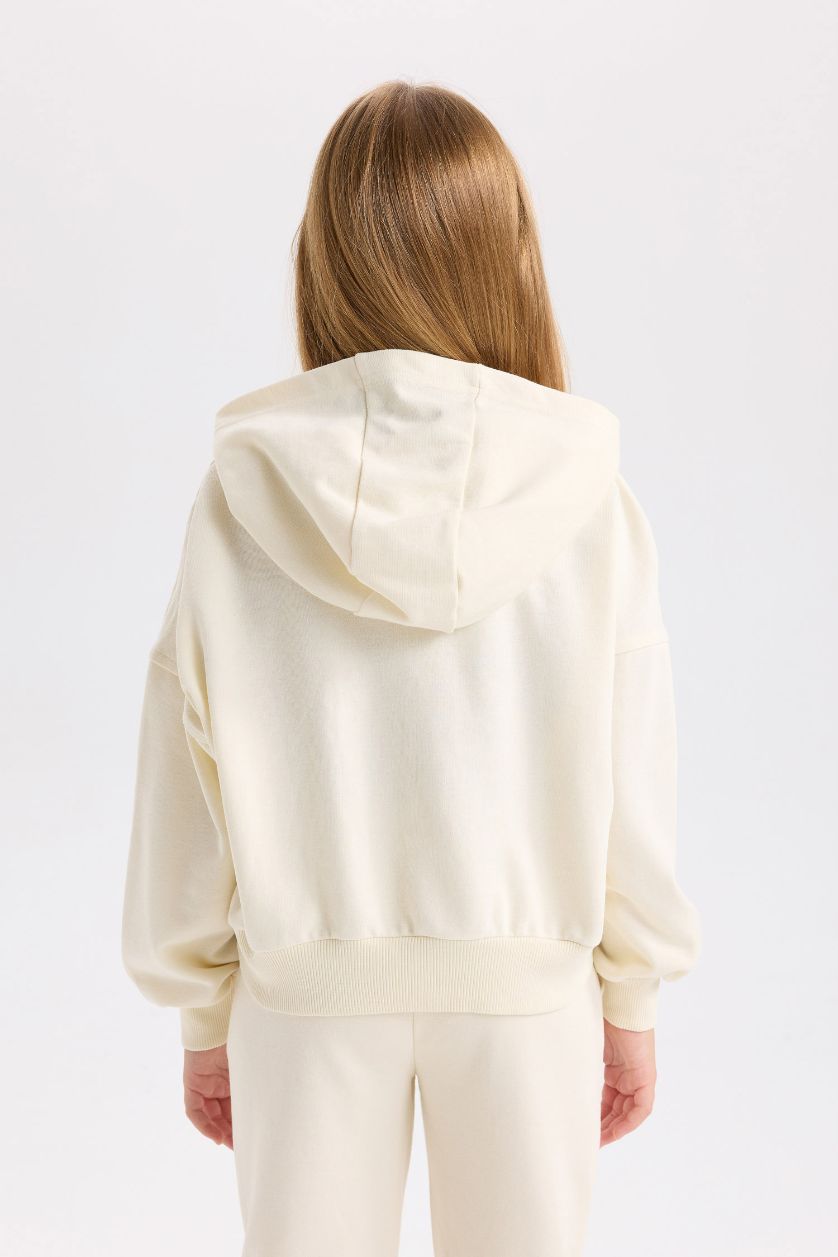 GIRLS & TEENS Ecru Girl Ecru Oversize Fit Hooded Printed Sweatshirt