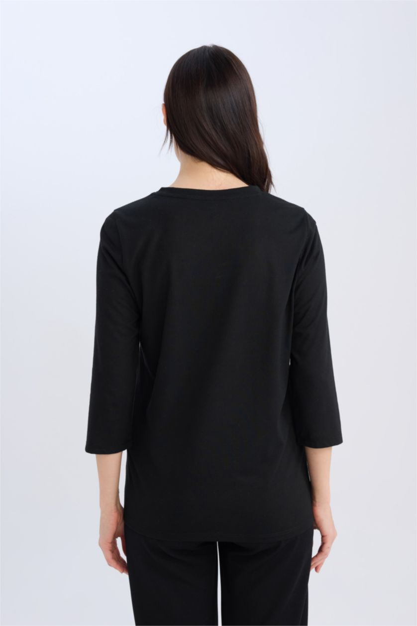 Kadın Siyah Regular Fıt Uzun Kollu Tişört