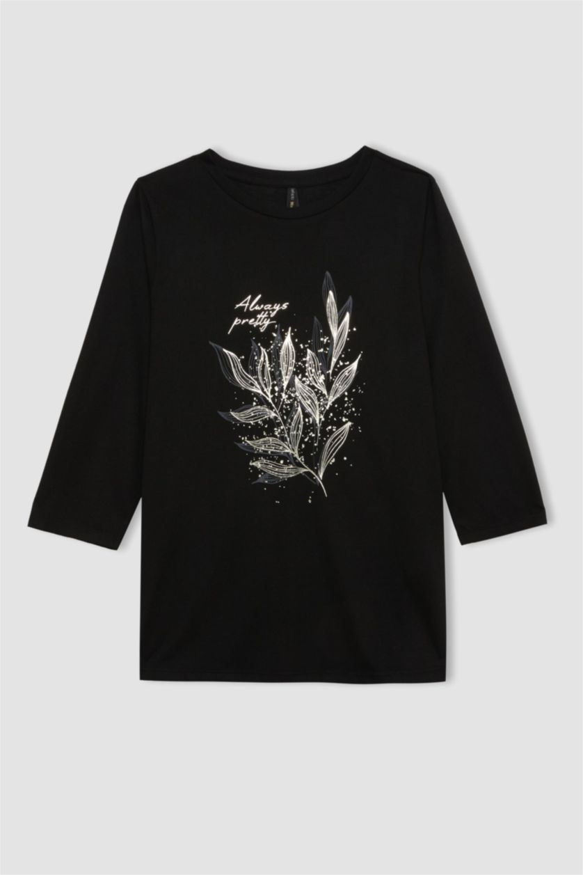 Kadın Siyah Regular Fıt Uzun Kollu Tişört