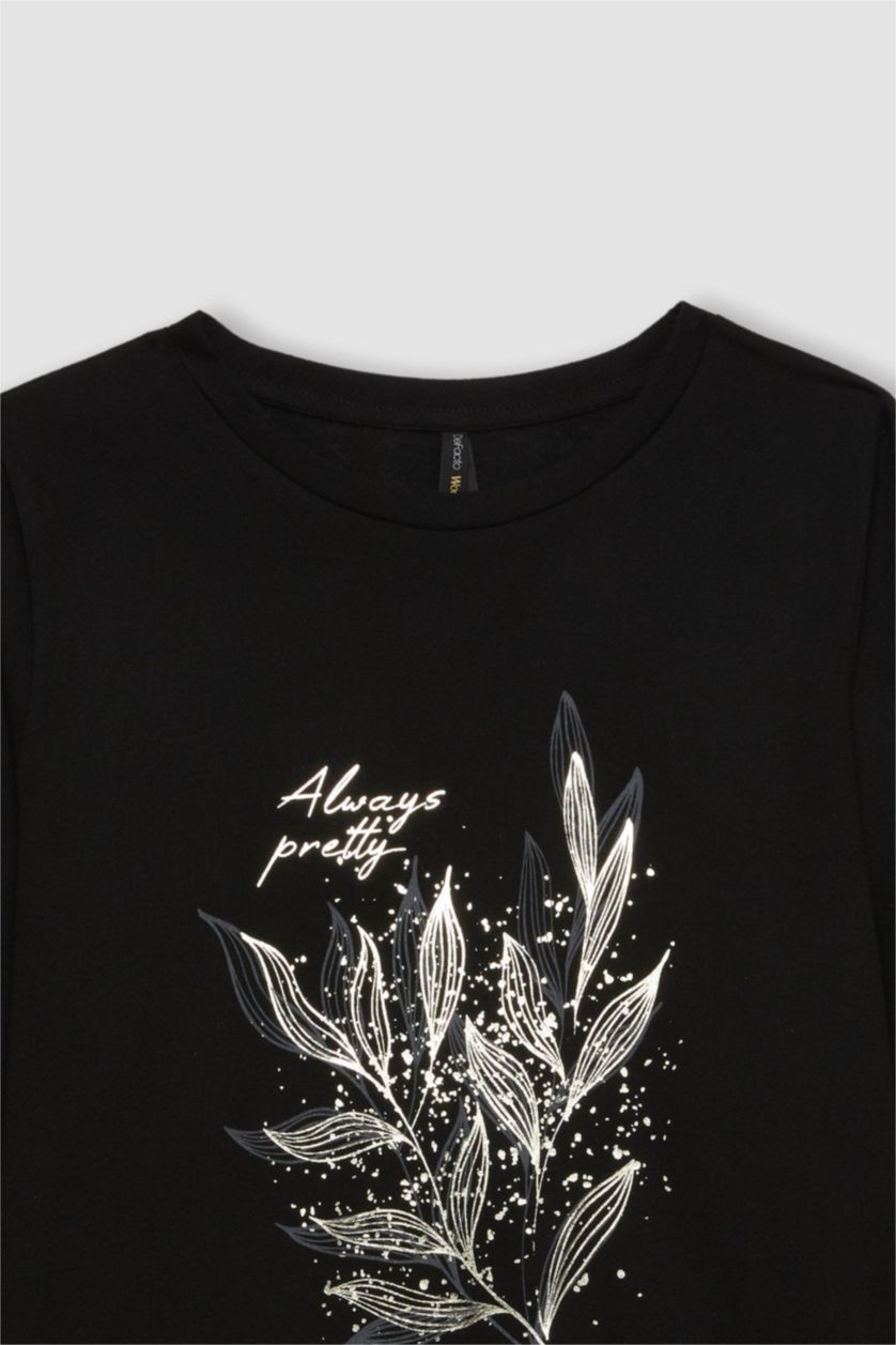 Kadın Siyah Regular Fıt Uzun Kollu Tişört