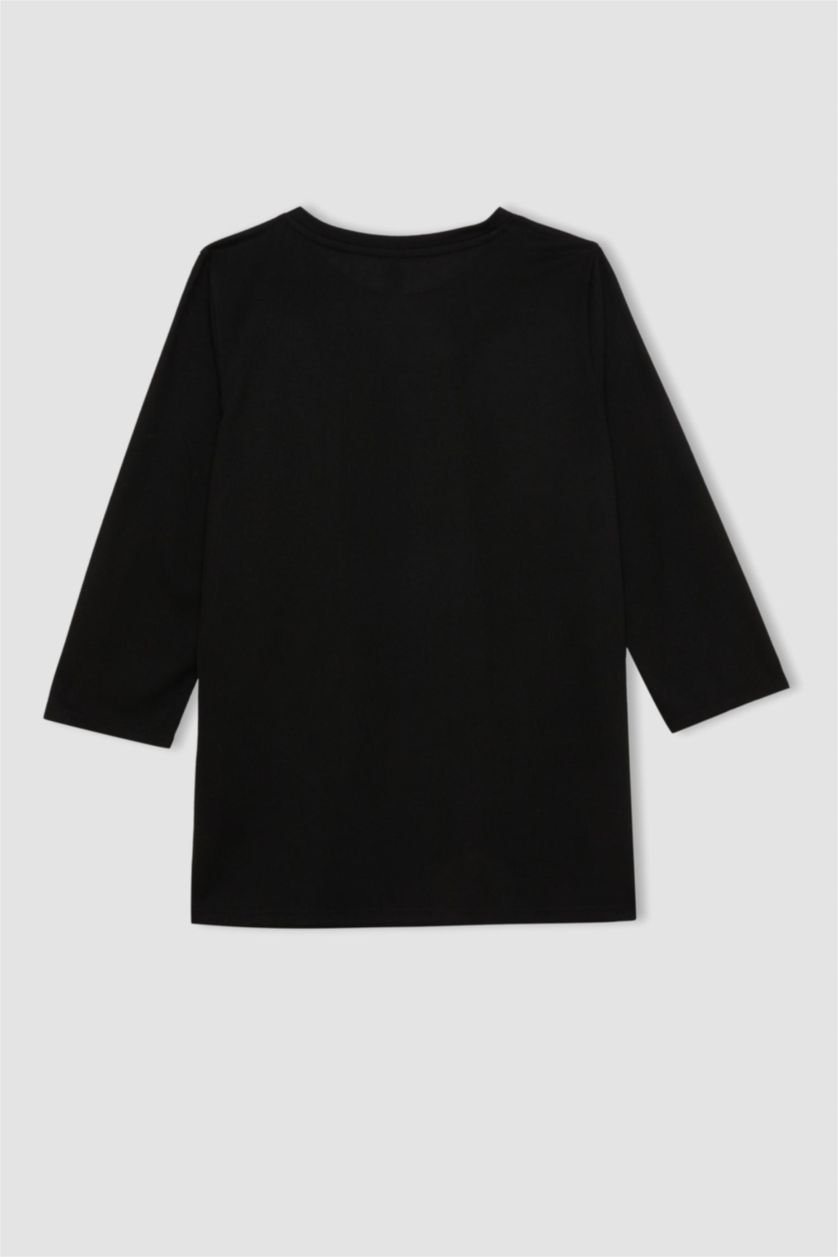 Kadın Siyah Regular Fıt Uzun Kollu Tişört