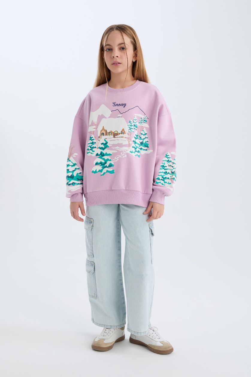 GIRLS & TEENS Lilac Oversize Crew Neck Sweatshirt