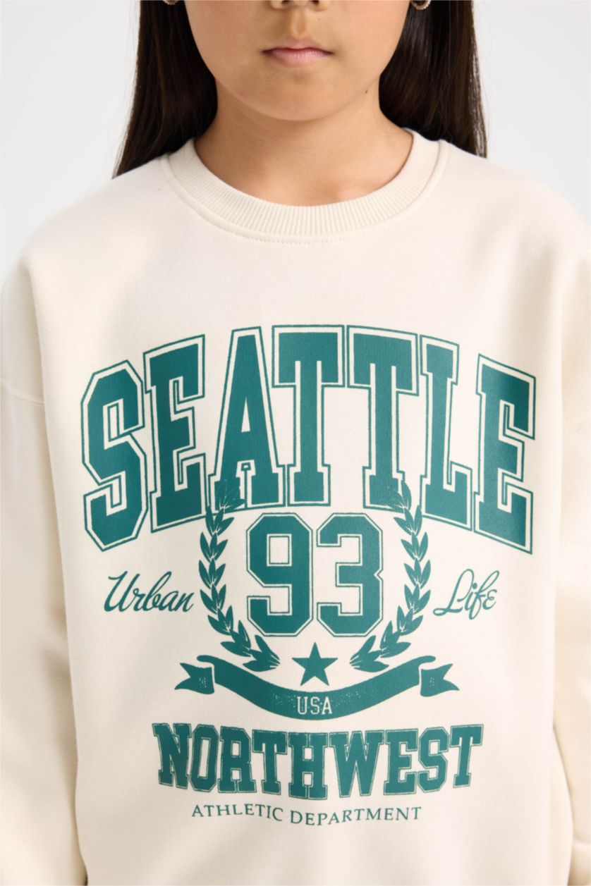 بنات بيج فاتح سويت شيرت قصة مريحة بياخة مستديرة