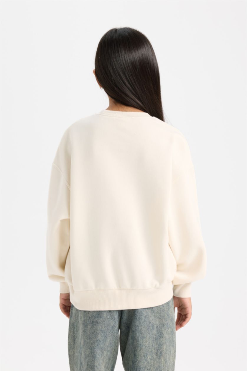 بنات بيج فاتح سويت شيرت قصة مريحة بياخة مستديرة