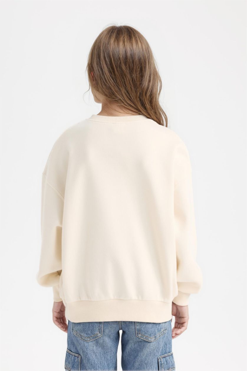 GIRLS & TEENS Ecru Girl Relax Fit Crew Neck Printed Sweatshirt