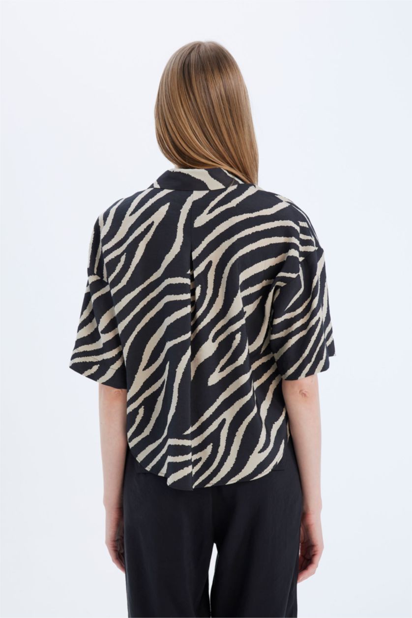 Woman Black Oversize Fit Shirt Collar modal Short Sleeve Shirt