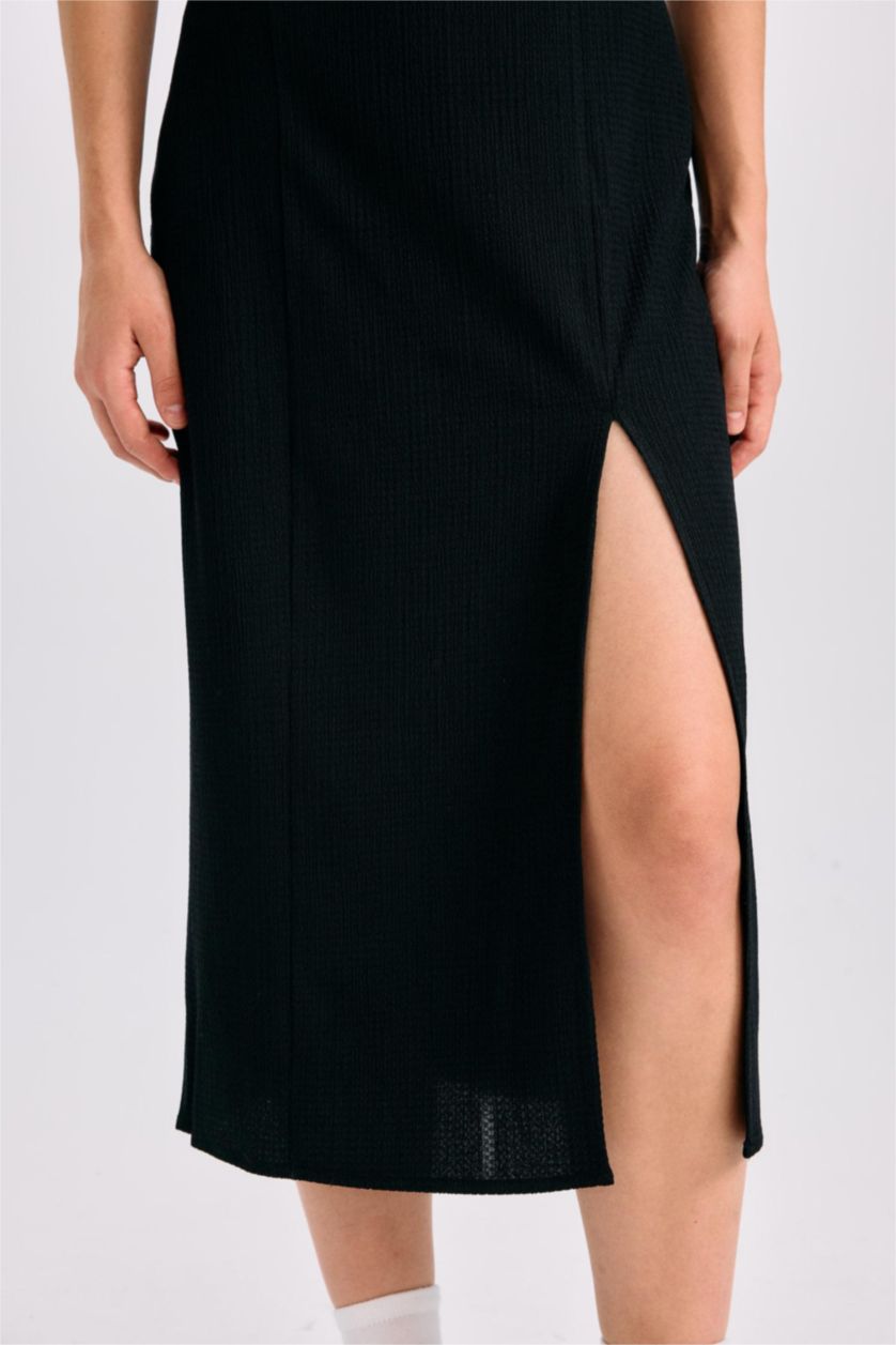 Әйелдерге қара тығыз көйлек шаршы ойық 3/4 Жең Ұзын жеңді трикотаж көйлек