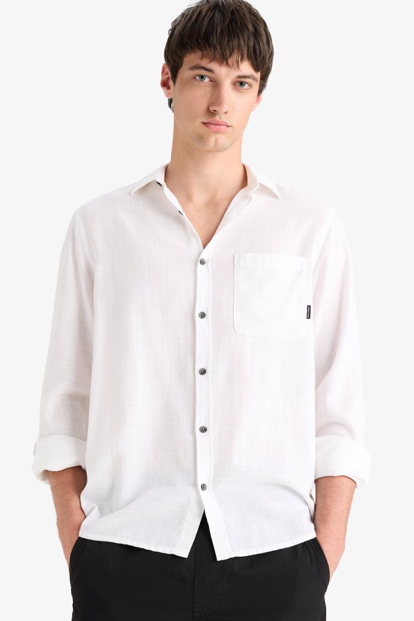 MAN White Regular Fit Cotton Long Sleeve Shirt