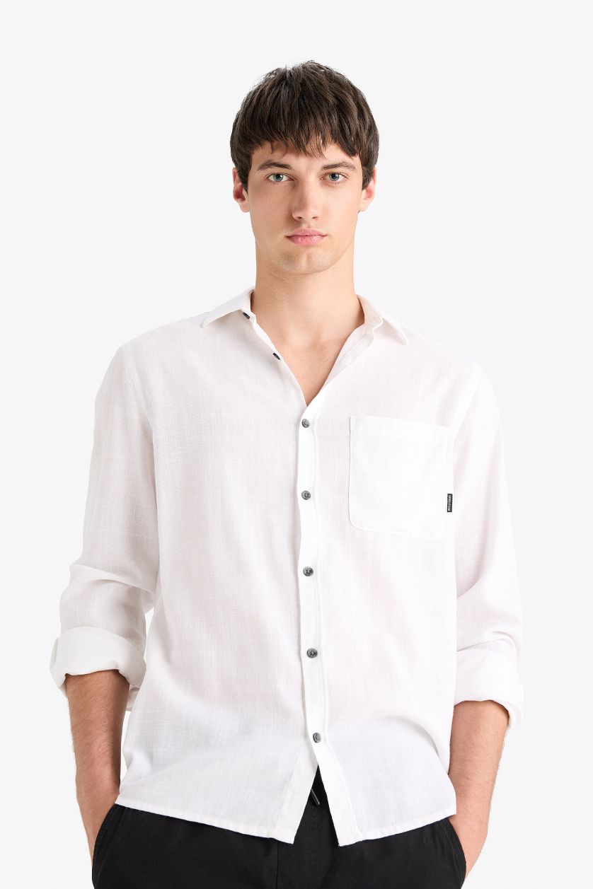 MAN White Regular Fit Cotton Long Sleeve Shirt