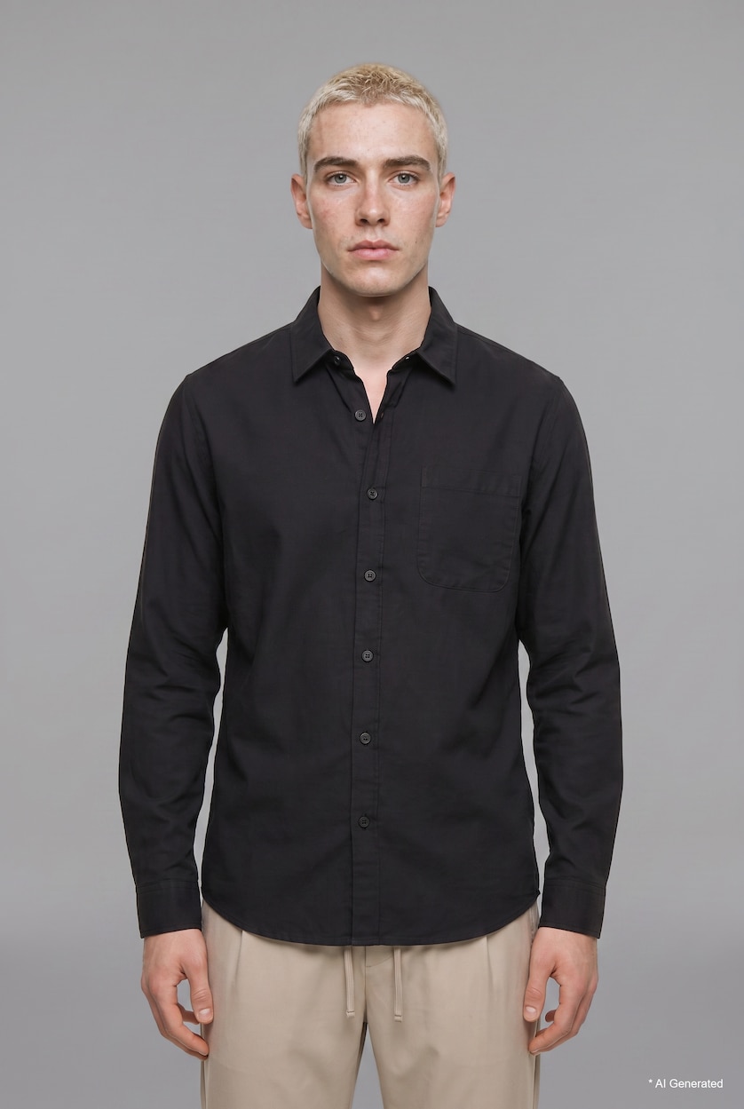 Men Black Regular Fit Cotton Long Sleeve Shirt
