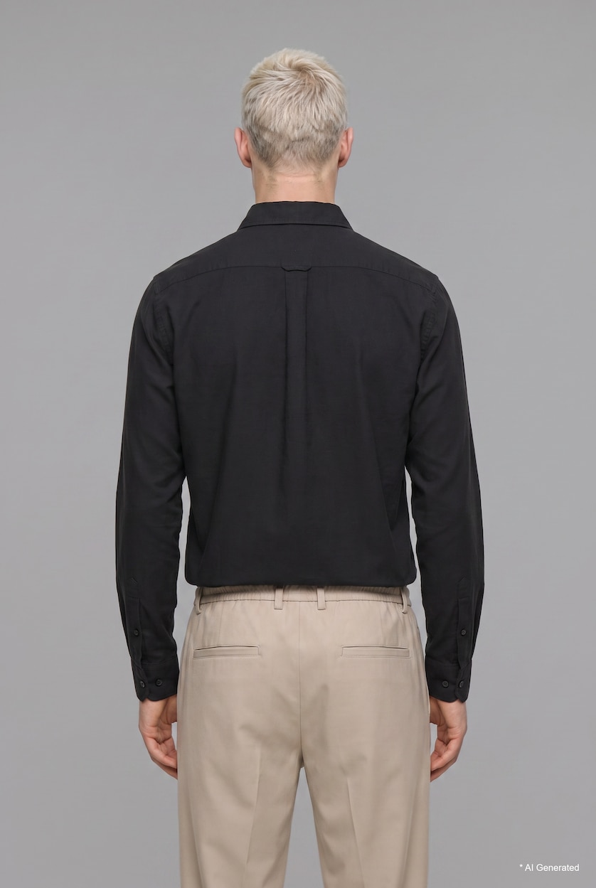 Men Black Regular Fit Cotton Long Sleeve Shirt