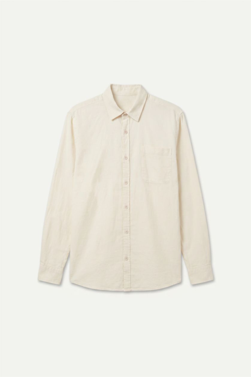 Men Ecru Regular Fit Cotton Long Sleeve Shirt