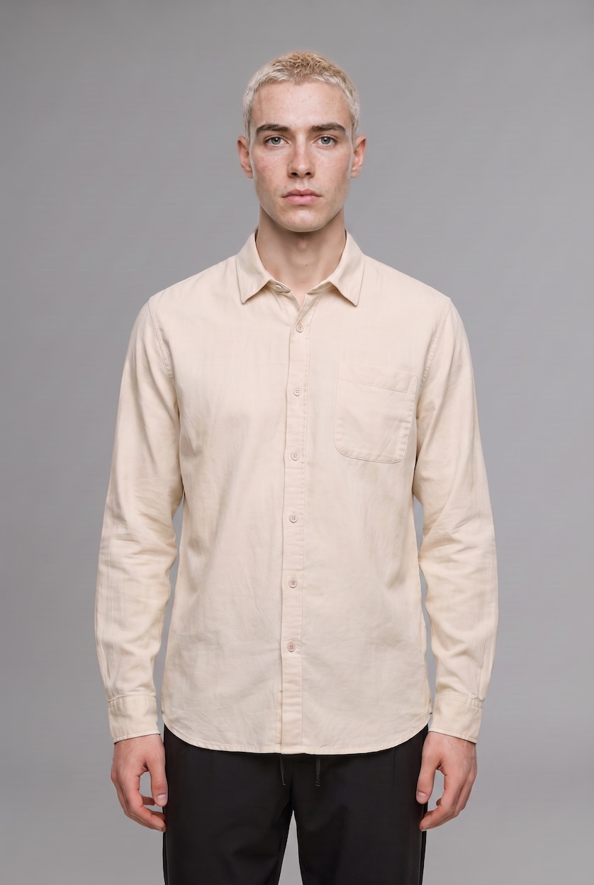 Man Ecru Regular Fit Cotton Long Sleeve Shirt
