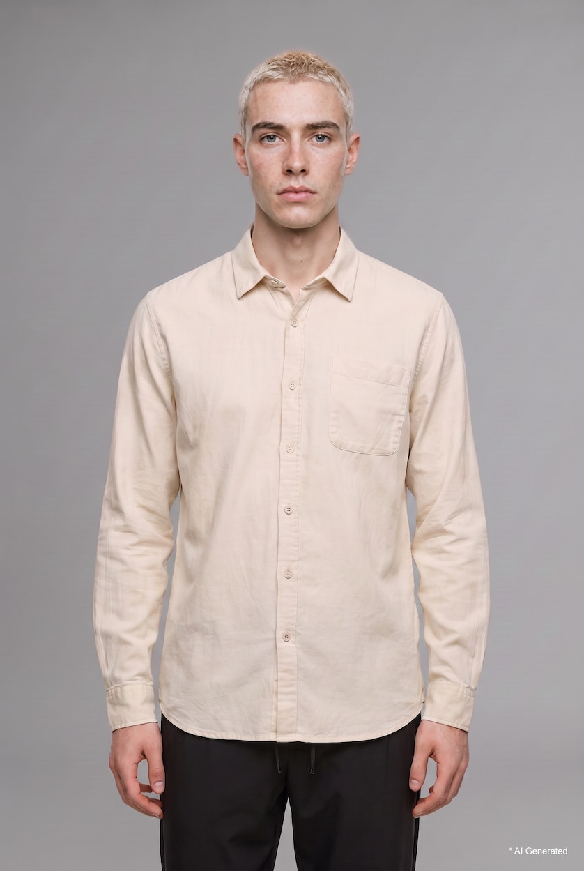Men Ecru Regular Fit Cotton Long Sleeve Shirt