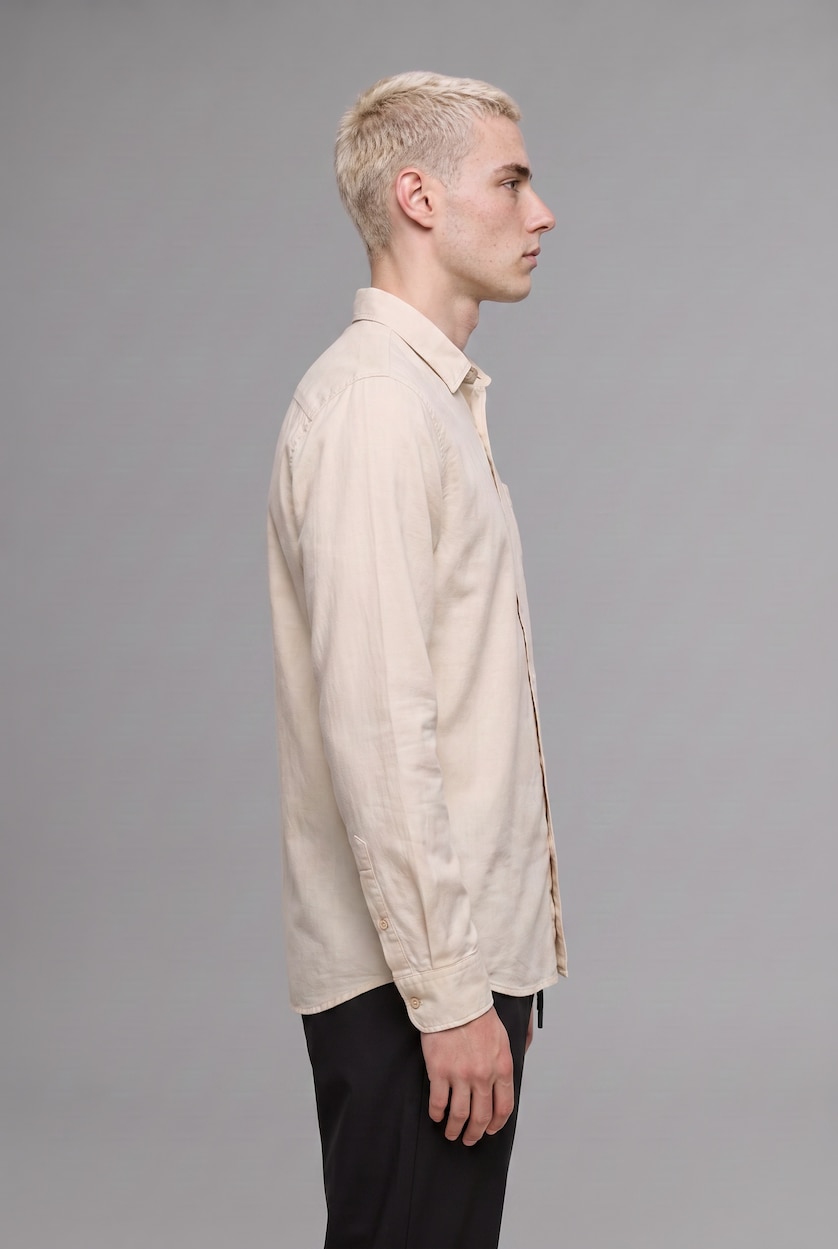 Man Ecru Regular Fit Cotton Long Sleeve Shirt