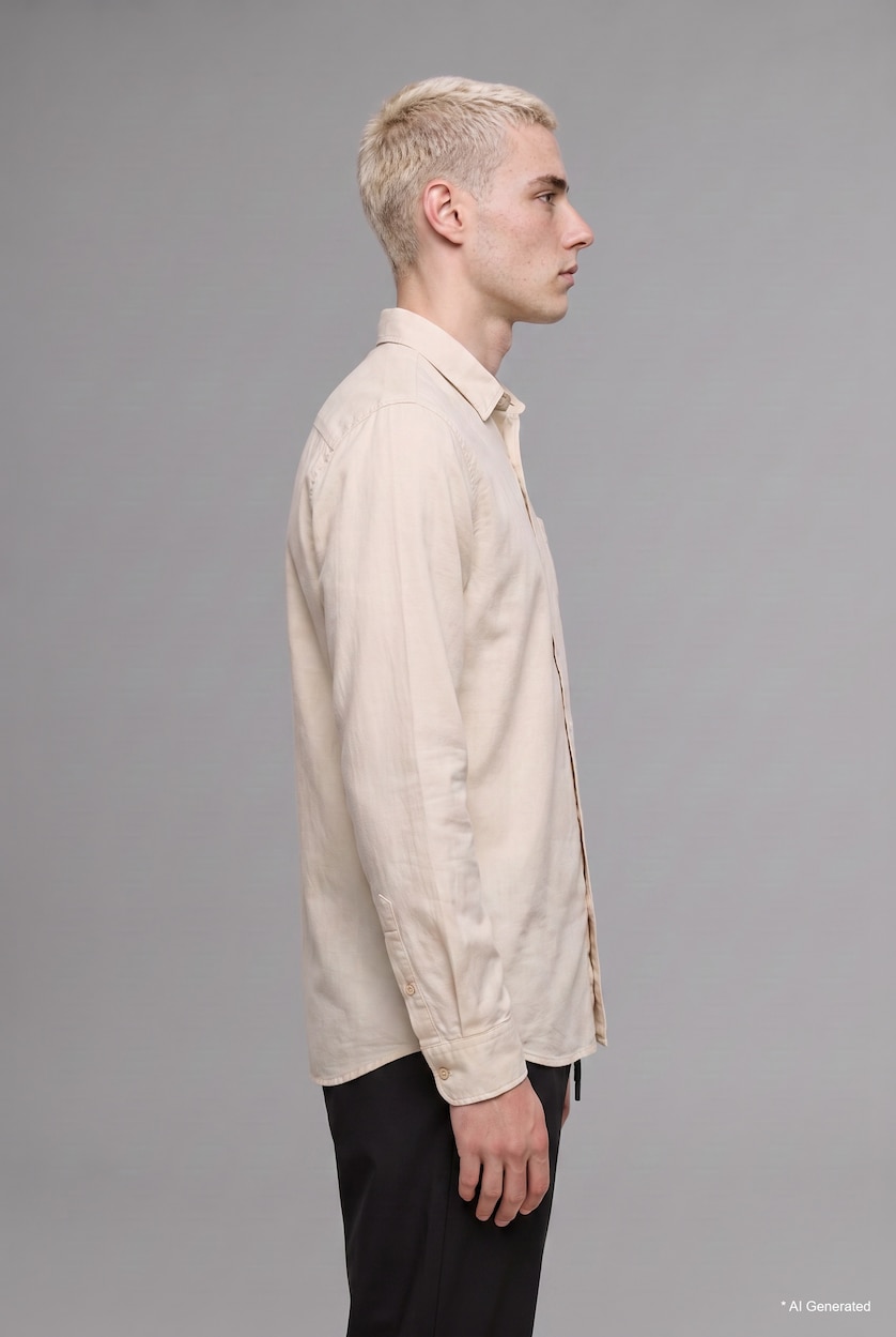 Men Ecru Regular Fit Cotton Long Sleeve Shirt