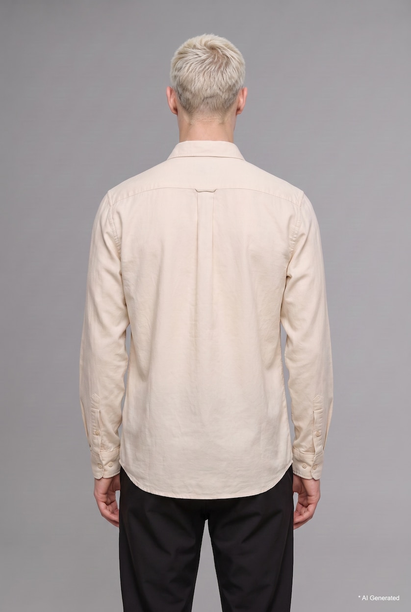 Men Ecru Regular Fit Cotton Long Sleeve Shirt
