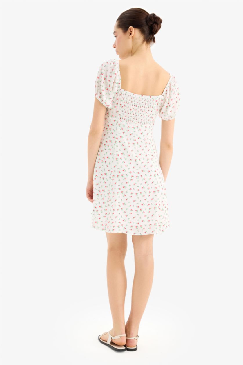 Женщины Коралловый Короткое платье с цветочным принтом и сердцевидным вырезом