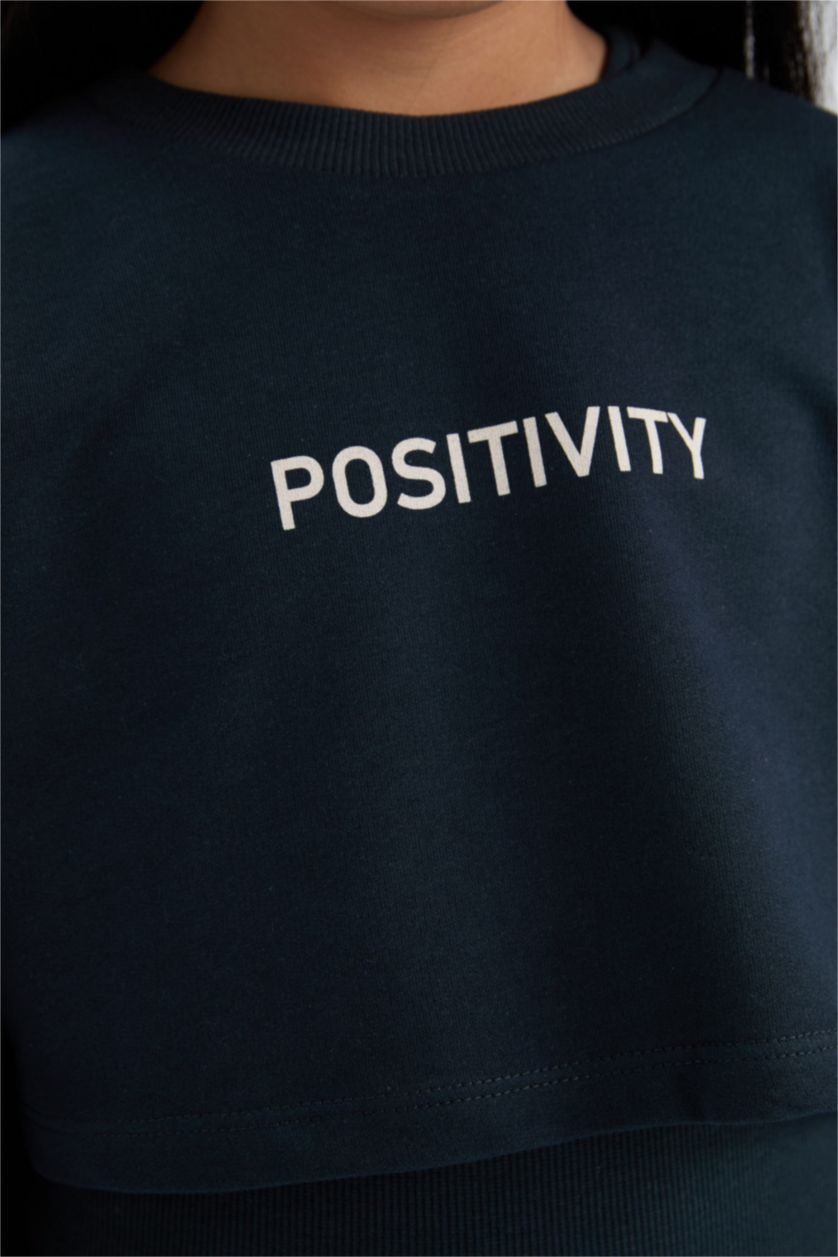 FILLES Anthracite Robe côtelée à col rond avec imprimé pour fille