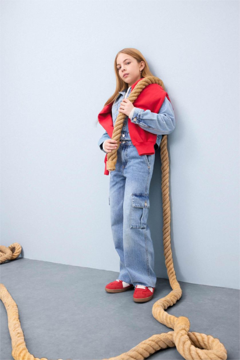 Girls & Teens Light Blue Girl Wide Leg Cotton Cargo Jeans