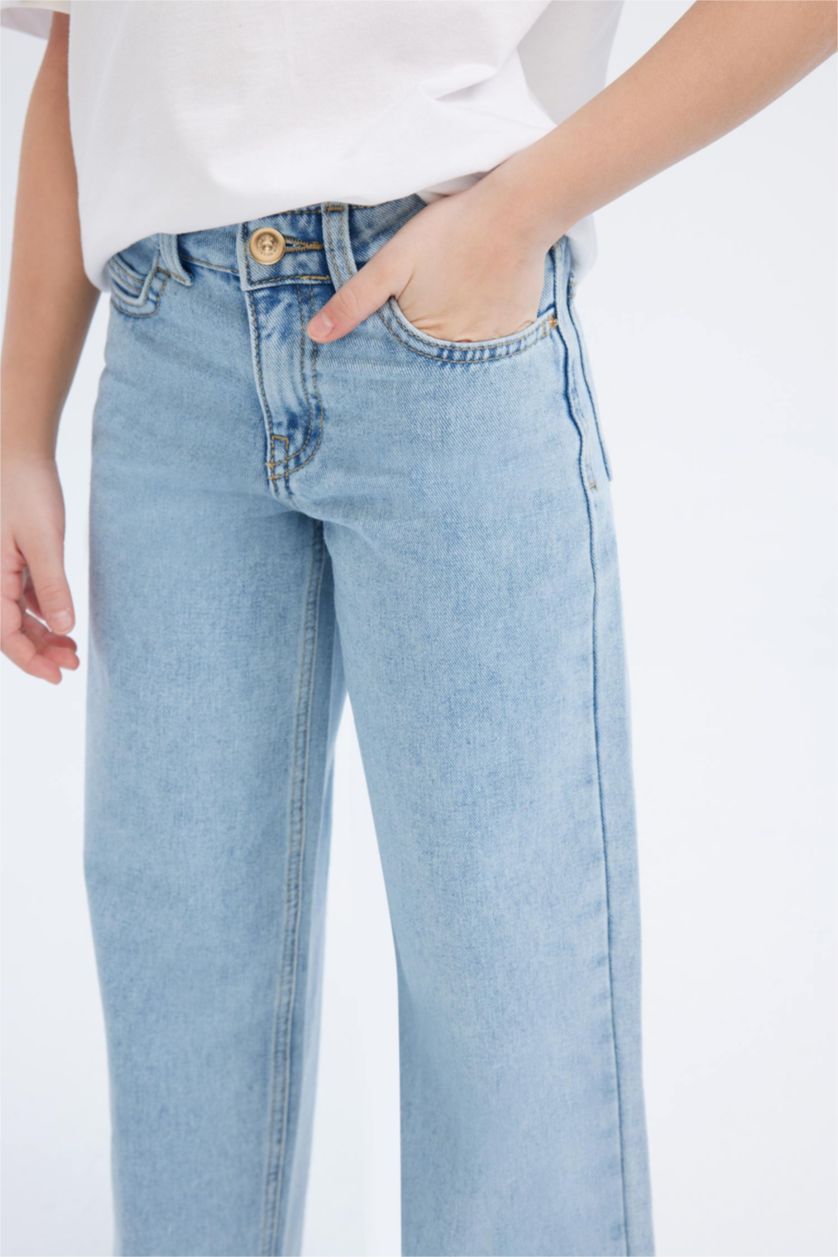 Kız Çocuk - Genç Kız Buz Mavi Wide Leg Geniş Bol Paça Jean Pantolon Kız Çocuk