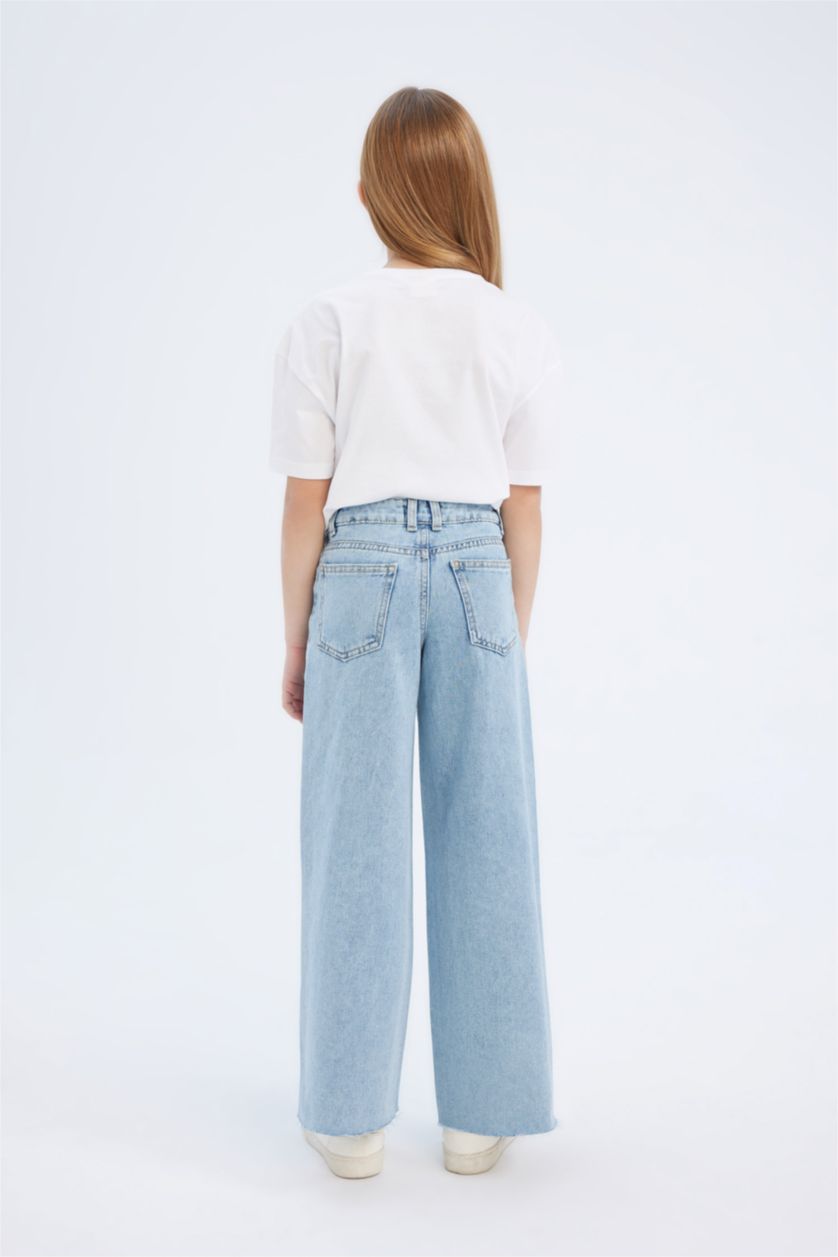 Kız Çocuk - Genç Kız Buz Mavi Wide Leg Geniş Bol Paça Jean Pantolon Kız Çocuk
