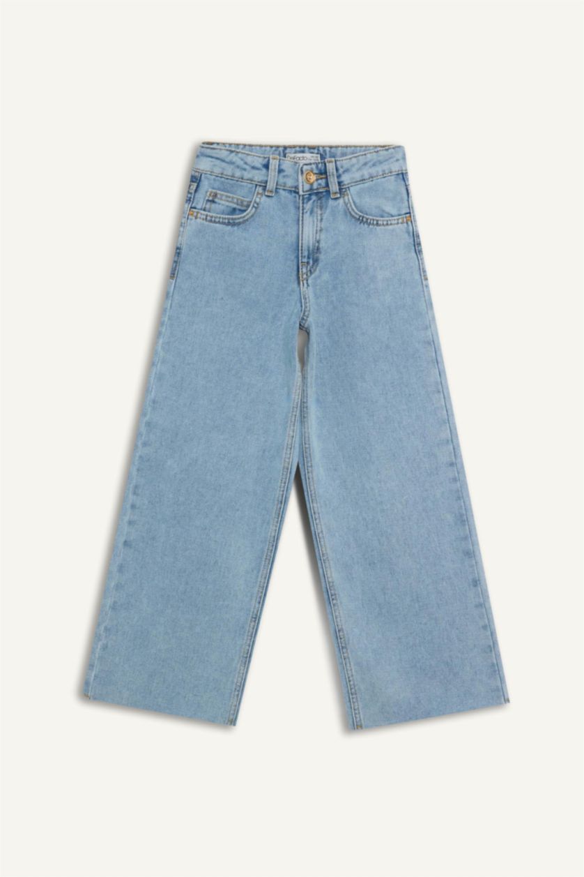 Kız Çocuk - Genç Kız Buz Mavi Wide Leg Geniş Bol Paça Jean Pantolon Kız Çocuk