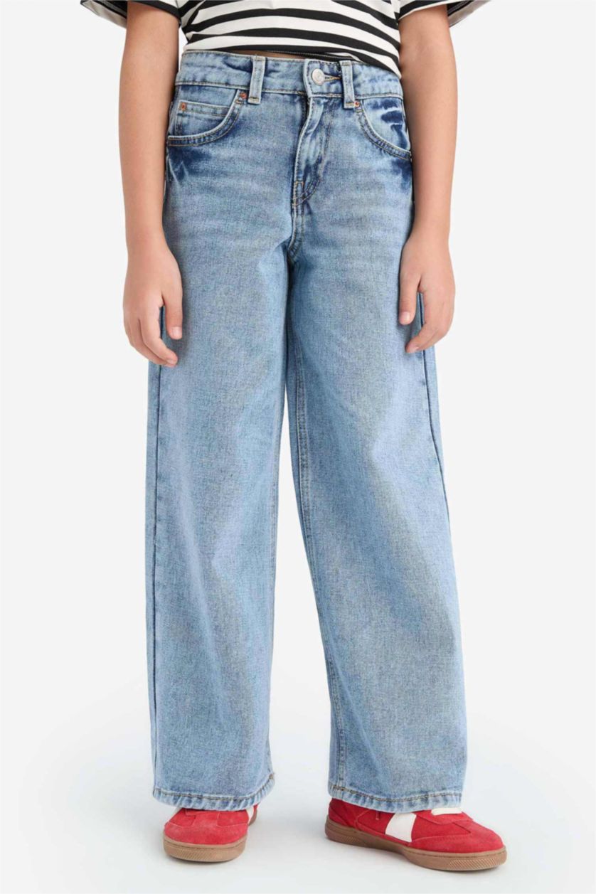 Kız Çocuk - Genç Kız Mavi Wide Leg Geniş Paça Jean Pantolon Kız Çocuk
