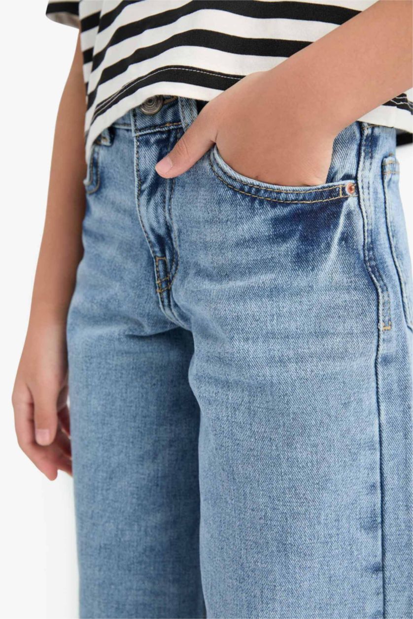 Kız Çocuk - Genç Kız Mavi Wide Leg Geniş Paça Jean Pantolon Kız Çocuk