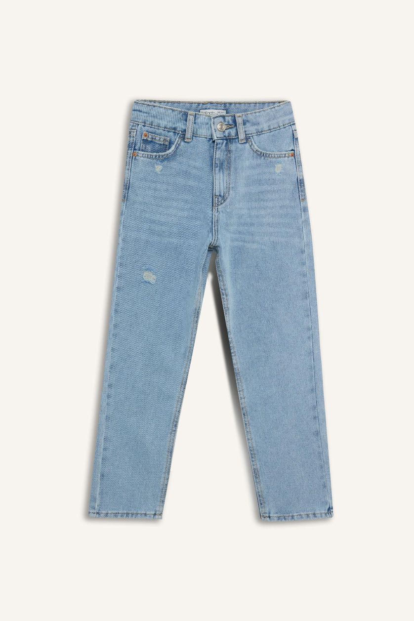 Kız Çocuk - Genç Kız Açık Mavi Mom Fit Standart Paça Jean Pantolon Kız Çocuk