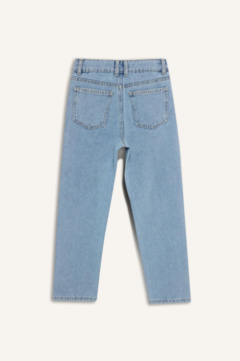 Kız Çocuk - Genç Kız Açık Mavi Mom Fit Standart Paça Jean Pantolon Kız Çocuk