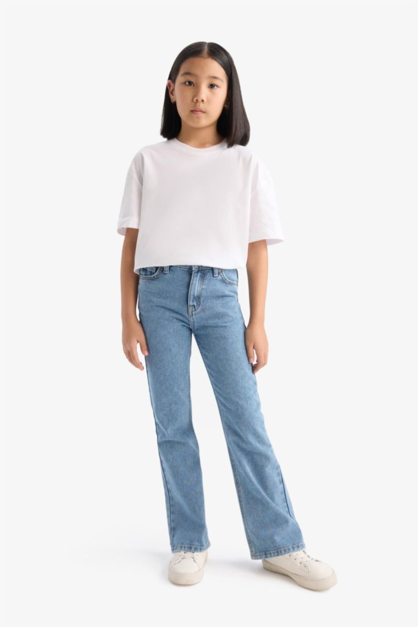 Kız Çocuk - Genç Kız Açık Mavi Flare Fit İspanyol Paça Jean Pantolon Kız Çocuk