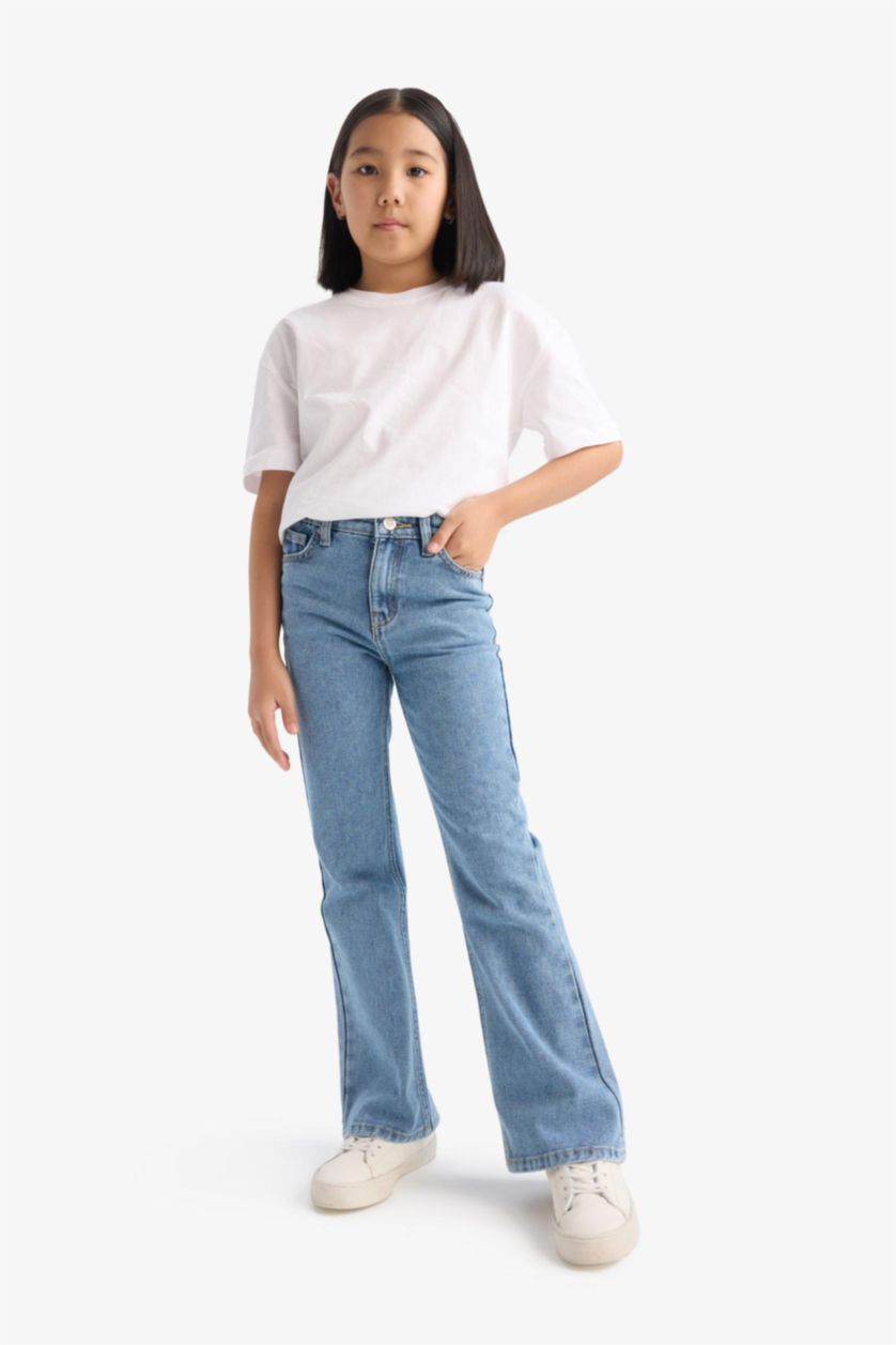 Kız Çocuk - Genç Kız Açık Mavi Flare Fit İspanyol Paça Jean Pantolon Kız Çocuk