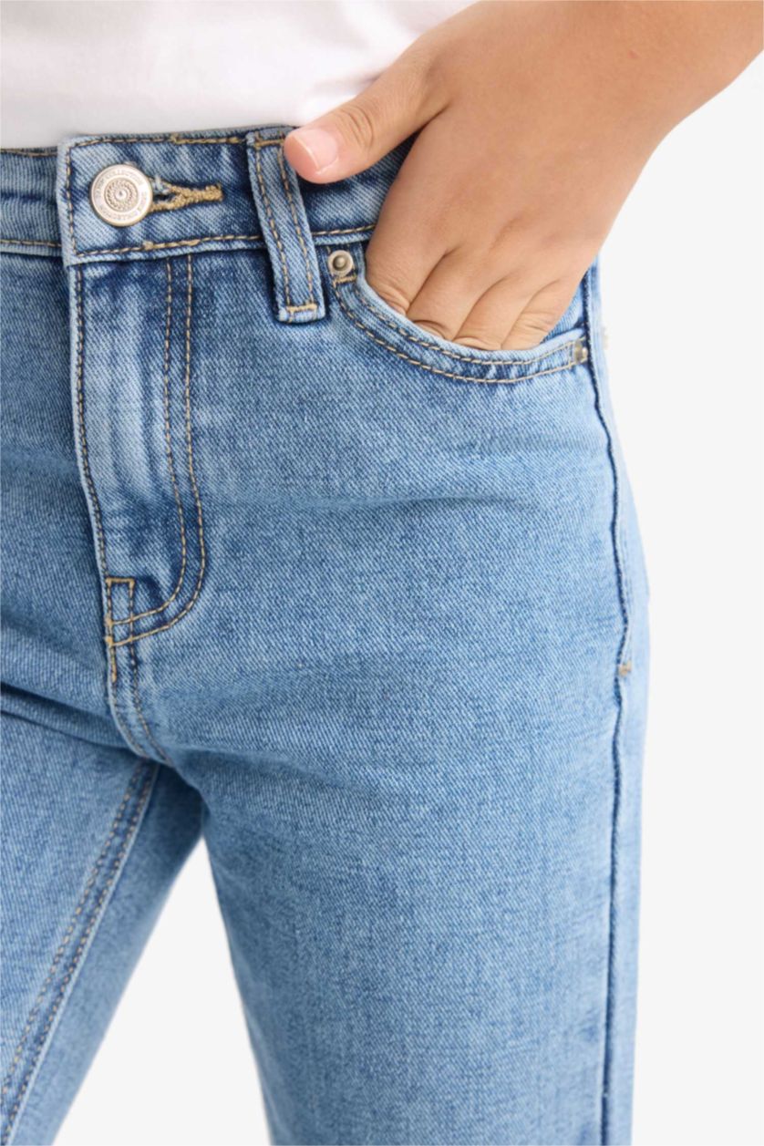 Kız Çocuk - Genç Kız Açık Mavi Flare Fit İspanyol Paça Jean Pantolon Kız Çocuk