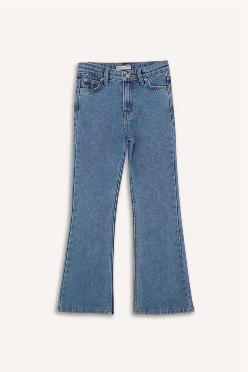 Kız Çocuk - Genç Kız Açık Mavi Flare Fit İspanyol Paça Jean Pantolon Kız Çocuk