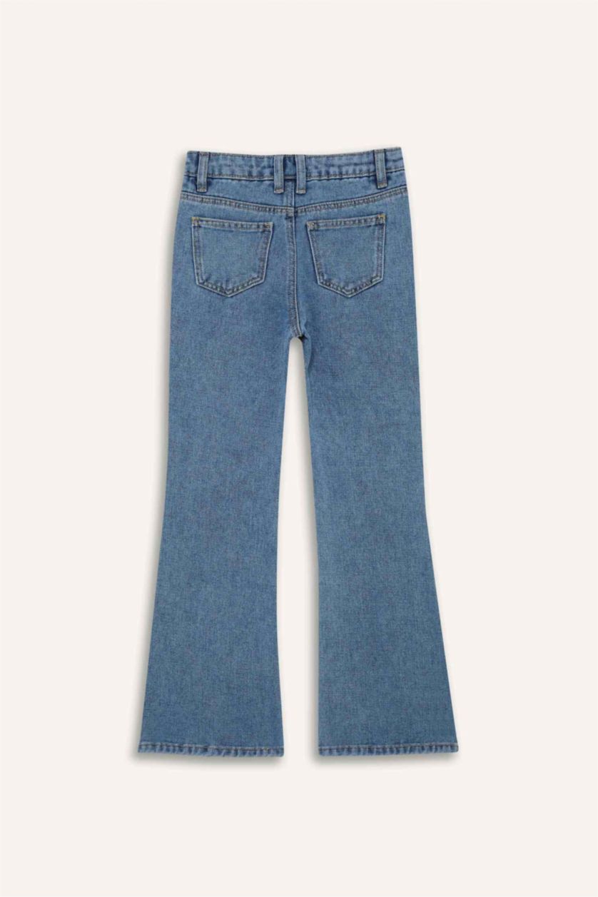 Kız Çocuk - Genç Kız Açık Mavi Flare Fit İspanyol Paça Jean Pantolon Kız Çocuk