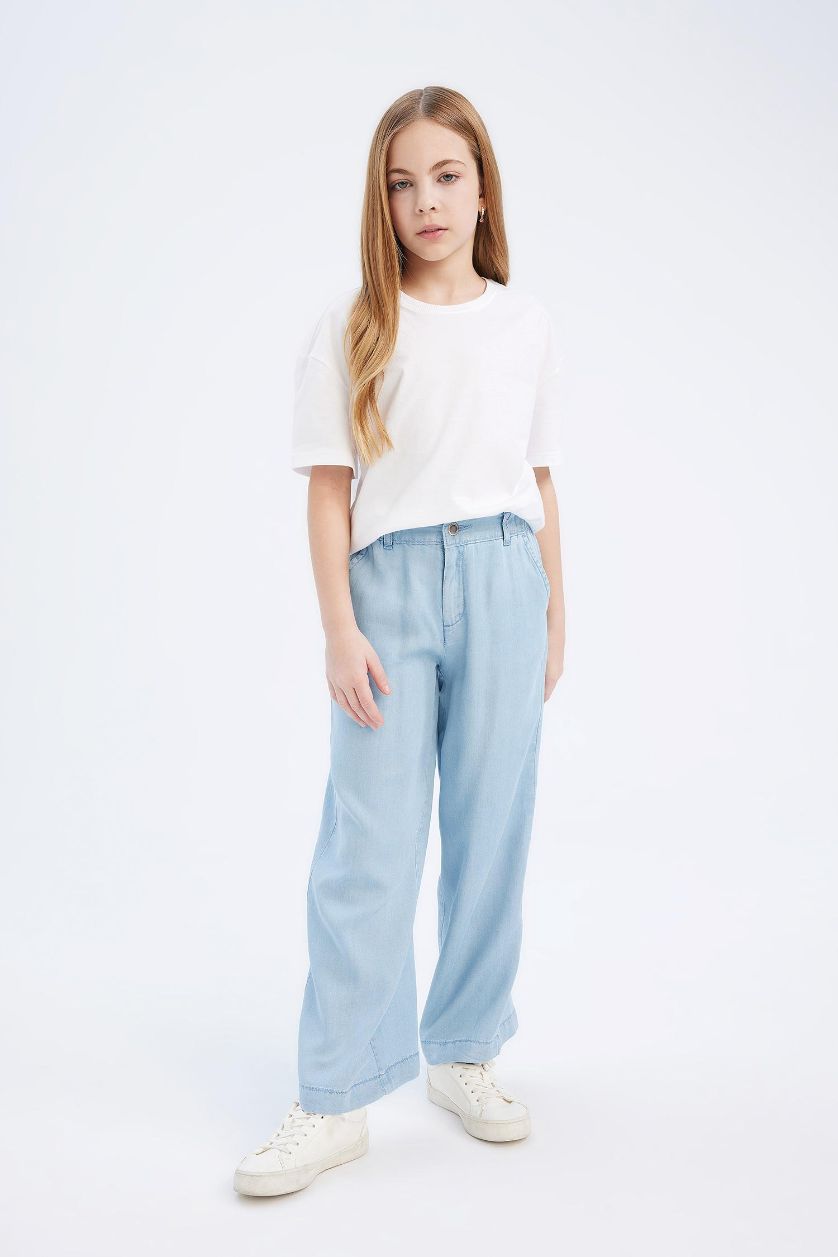Kız Çocuk - Genç Kız Mavi Wide Leg Geniş Bol Paça Jean Pantolon Kız Çocuk