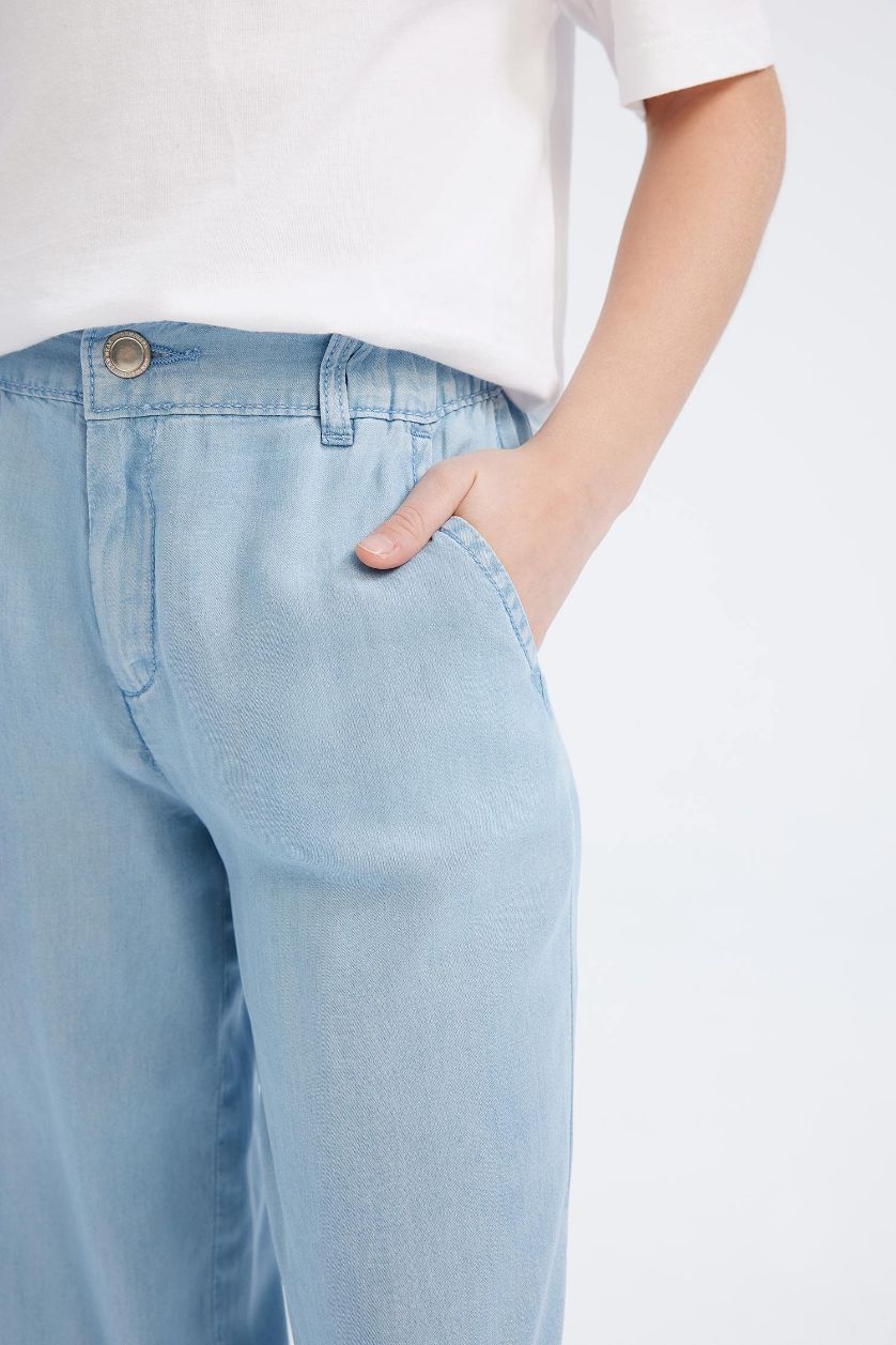 Kız Çocuk - Genç Kız Mavi Wide Leg Geniş Bol Paça Jean Pantolon Kız Çocuk