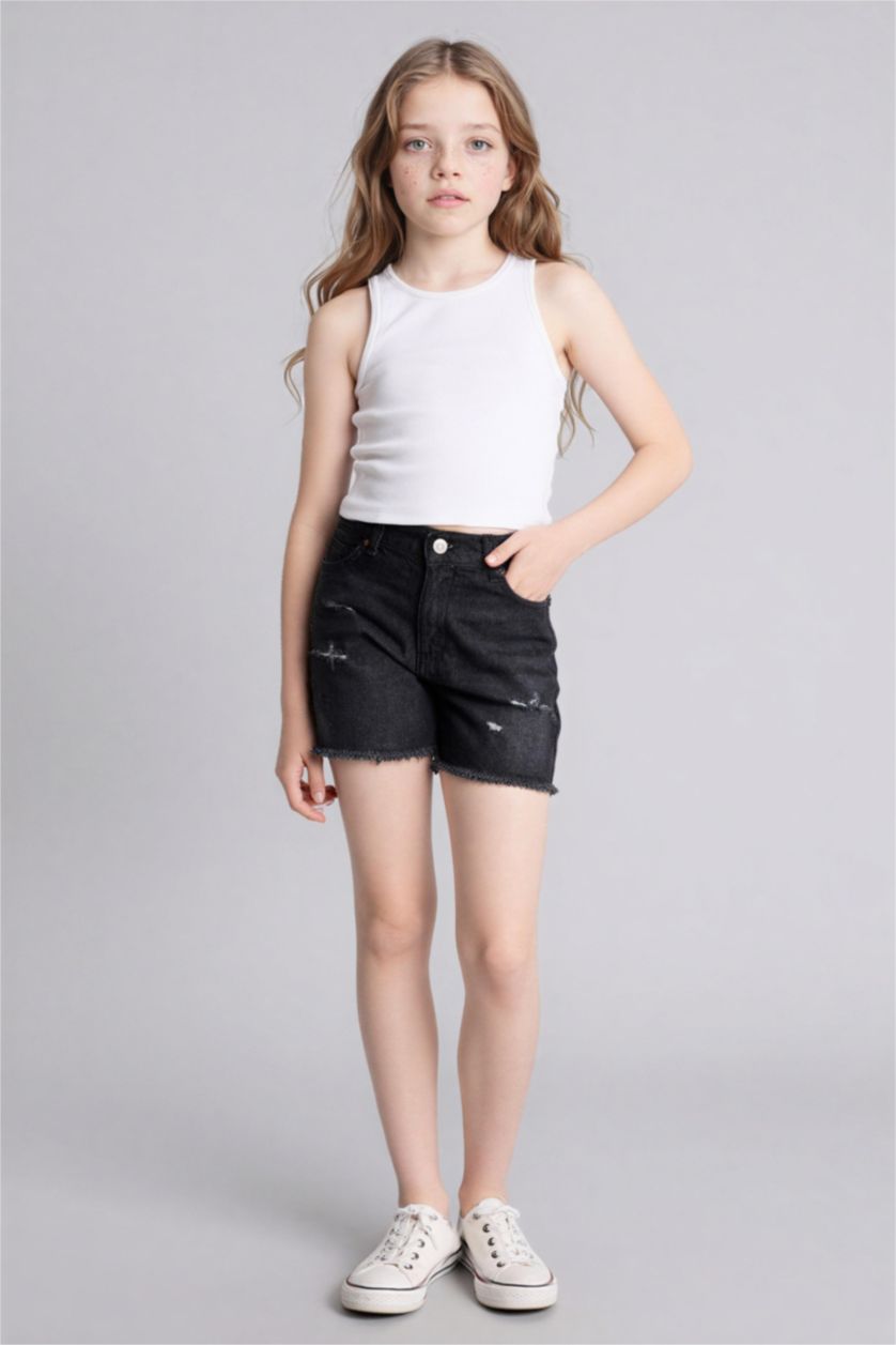 بنات أنثرا شورت بناتي قصير قطن بتفاصيل ممزقة