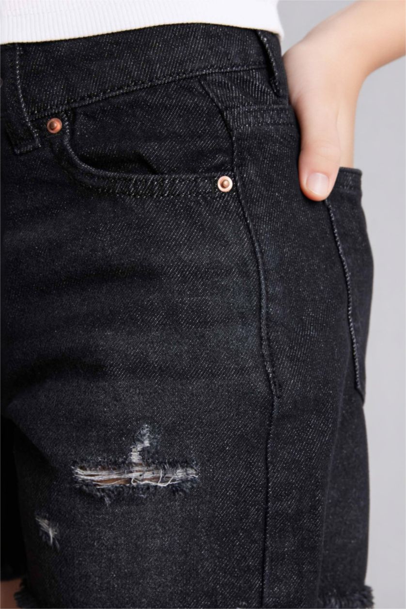 بنات أنثرا شورت بناتي قصير قطن بتفاصيل ممزقة